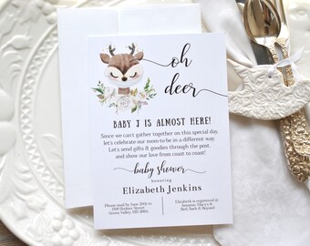 Oh Deer Baby Animal with Mask Baby Shower By Mail Invitation Instant Download Template Printable Digital Template, Corjl A124