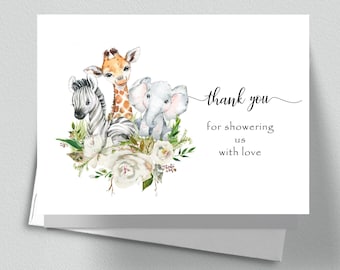 Safari Animals / Baby Shower Printable Thank You Card 3.5 x 5" Card, Corjl A137