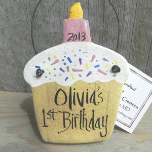 Personalized Birthday Cupcake Salt Dough Ornament / Birthday Package Tie / Party Favor Ornament image 2