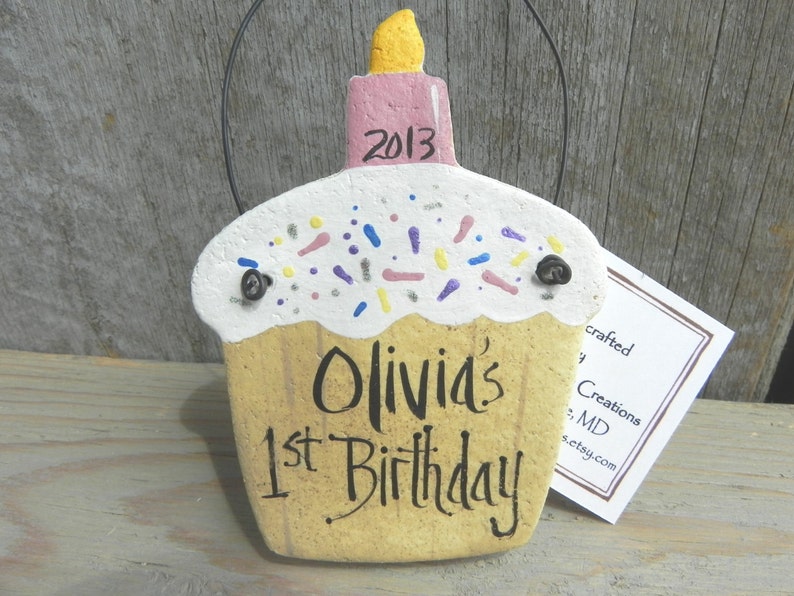 Personalized Birthday Cupcake Salt Dough Ornament / Birthday Package Tie / Party Favor Ornament image 2