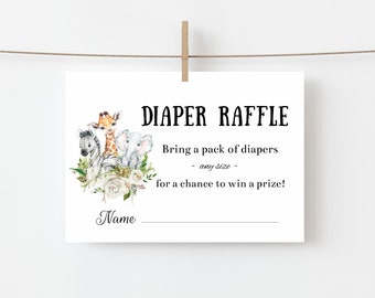 Safari Animals Diaper Raffle Card / Books for Baby / Favor Tag / Baby Shower / Printable Set of 3 Cards Digital Template, Corjl A137