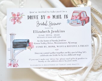 Editable Drive By / Mail In Printable Bridal Shower Invitation Instant Download Template Printable Digital Template, Corjl