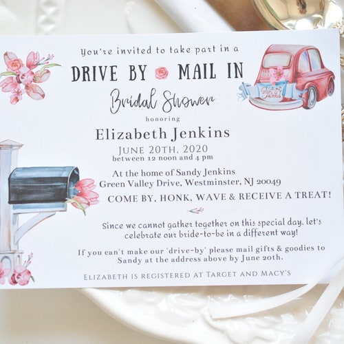 Editable Gold Blush Pink Drive by Bridal Shower Invitation Etsy