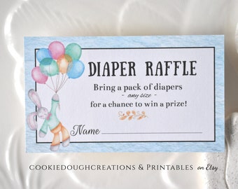 Diaper Raffle Baby Shower Game Card Insert Template in Blue, Pink or Teal DIGITAL DOWNLOAD, Corjl A120