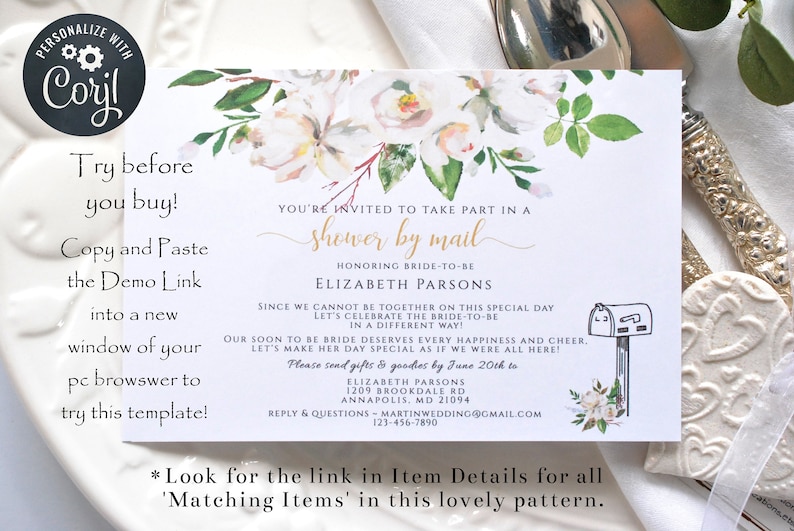 Long Distance Bridal Shower by Mail Template White Flowers Etsy