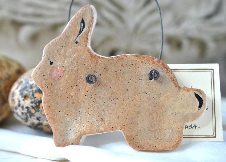 Primitive Bunny Salt Dough Ornament Easter Decorations Easter Bunny Easter Basket Gift image 1