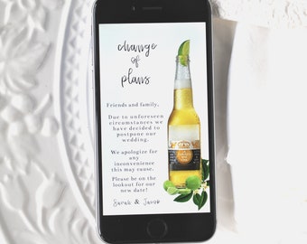 Change of Plans Wedding Postponed Evite Text Message Template 1080 x 1920 px Instant Download DIY Editable Digital Template, Corjl A122