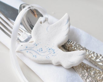 Custom Dove Baptism Favors / Wedding Dove / Shower Favors Dove Salt Dough Ornament