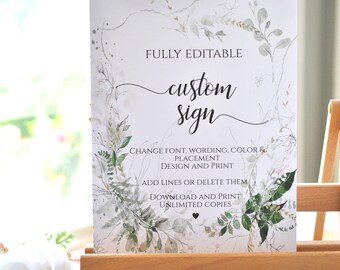 Editable Printable Greenery Custom Wedding Sign Template DIY Instant Download Editable Printable, Corjl A106