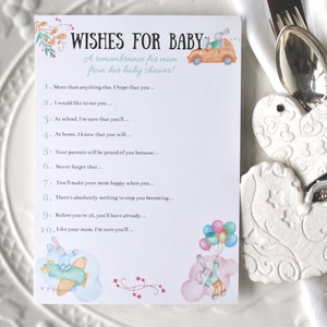 Wishes for Baby Baby Shower Game Card Pastel Bunny DIGITAL DOWNLOAD, Corjl A120 image 3