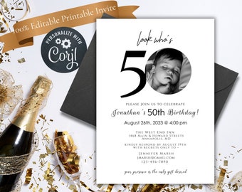 Printable Birthday Party Invitation Template 5x7 and Evite Included Editable DIY Digital Templates, Corjl