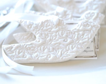 Wedding or Baptism Favor White Dove Salt Dough Favors Olive Branch Imprinted Dove Ornaments