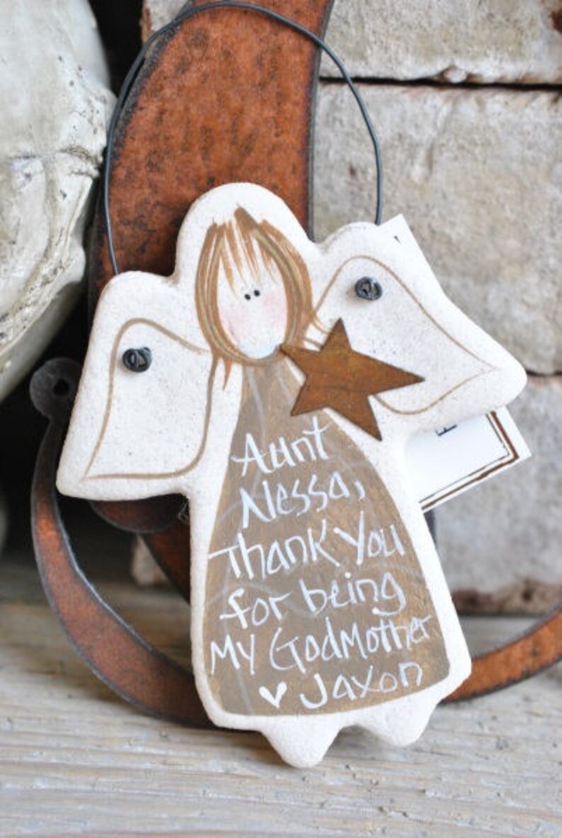 Personalized Godmother Gift Salt Dough Ornament Angel Baptism Gifts image 2