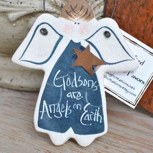 Baby Boy Godson Baptism Gift Boy Salt Dough Angel Ornament Baptism Keepsake Christening Gift image 1