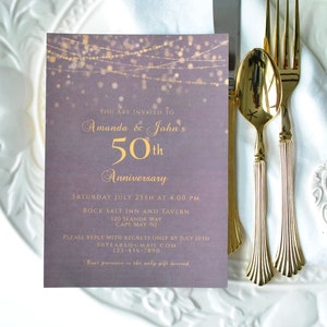 Gold 50th Wedding Anniversary Invitation Template 5x7 Editable DIY Editable Printable Digital Template, Corjl