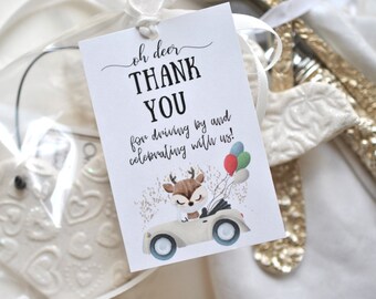 Oh Deer Drive By Baby Shower Favor Tag Thank You Template Baby Animals with Masks 2x3 Instant Download Template , Corjl A124