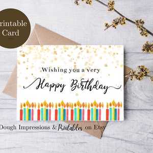 Printable Happy Birthday Card with Confetti and Candles Template Editable DIY Digital Template, Corjl