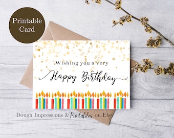 Printable Happy Birthday Card with Confetti and Candles Template Editable DIY Digital Template, Corjl