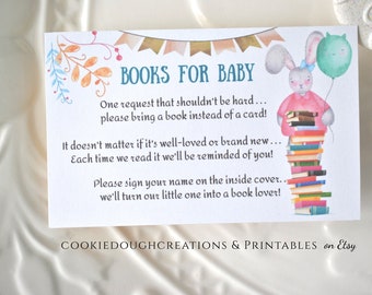 Bunny Book Request Printable Baby Shower 2.5" x 4" DIGITAL DOWNLOAD Corjl A120