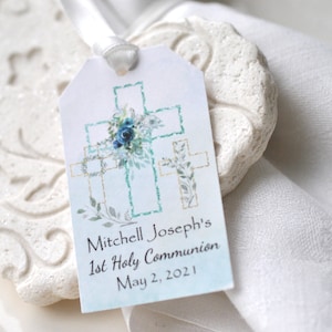 Made for You First Holy Communion Boy Favor Gift Tags Personalized Hang Tags Religious Tag image 1