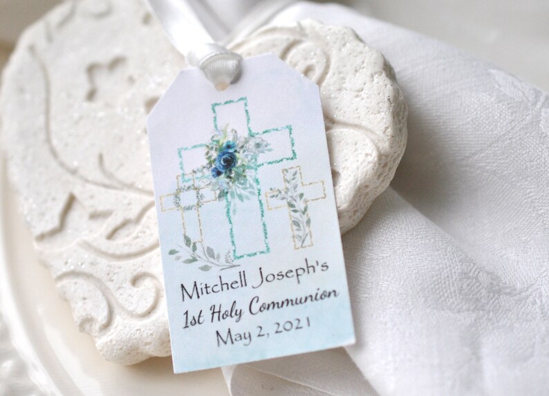 Made for You First Holy Communion Boy Favor Gift Tags Personalized Hang Tags Religious Tag image 1