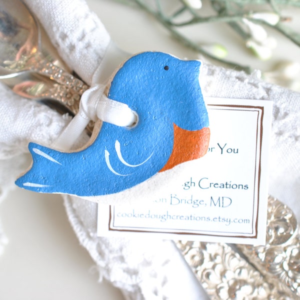 Blue Bird Decorations Set of 10 Mini 2 Inch Salt Dough Party Favor Napkin Ring Ornaments