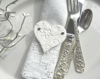 Wedding or Valentine's Day Napkin Ring Salt Dough Imprinted Heart Favor