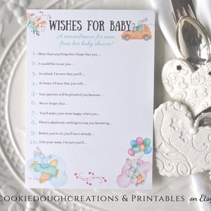 Wishes for Baby Baby Shower Game Card Pastel Bunny DIGITAL DOWNLOAD, Corjl A120 image 1