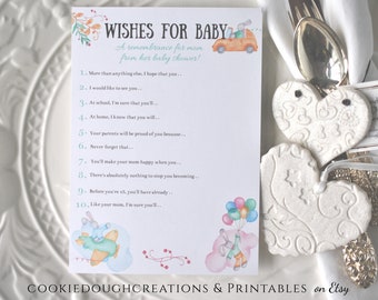 Wishes for Baby Baby Shower Game Card Pastel Bunny DIGITAL DOWNLOAD, Corjl A120