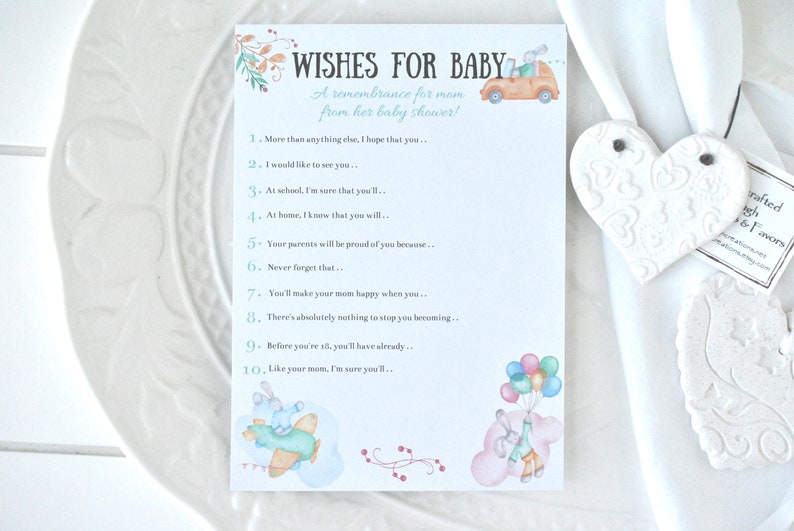 Wishes for Baby Baby Shower Game Card Pastel Bunny DIGITAL DOWNLOAD, Corjl A120 image 5
