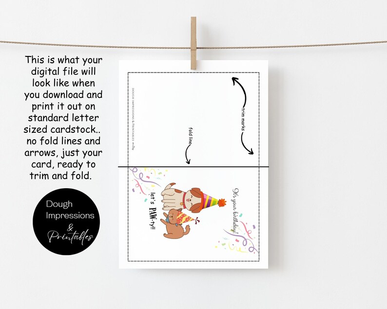 Dog and Cat Birthday Card / Instant Download / 2 Sizes Inc. / Template DIY Digital Template image 3