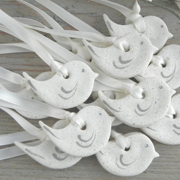 Tiny Mini Wedding / Bridal or Baby Shower / Baptism Favors 1 Inch Dove Salt Dough Ornaments