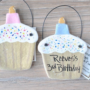 Personalized Birthday Cupcake Salt Dough Ornament / Birthday Package Tie / Party Favor Ornament image 3
