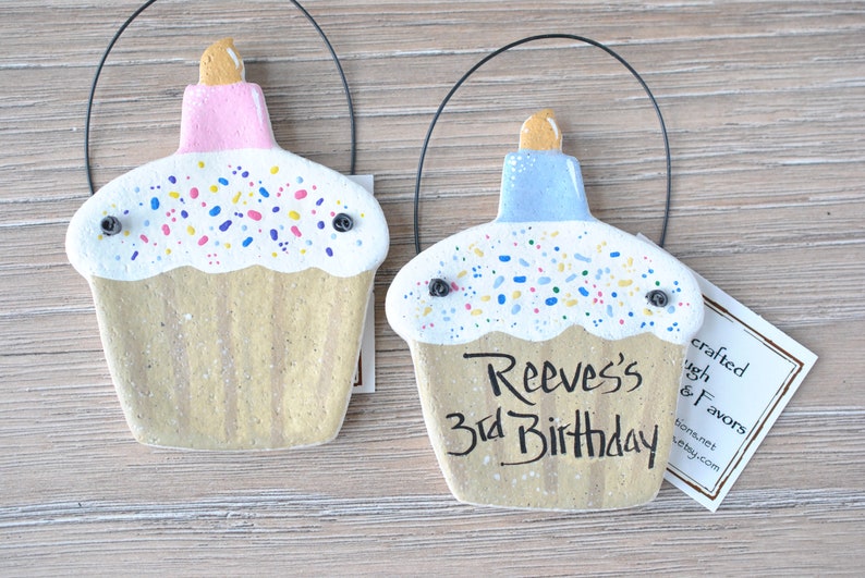 Personalized Birthday Cupcake Salt Dough Ornament / Birthday Package Tie / Party Favor Ornament image 3