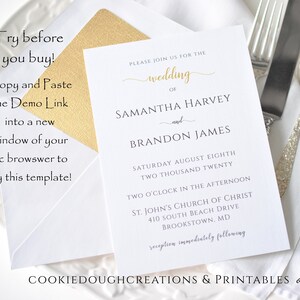 Minimalist Wedding Invitation Template with Gold for Wedding / Shower DIY Editable Printable Digital Template, Corjl A111