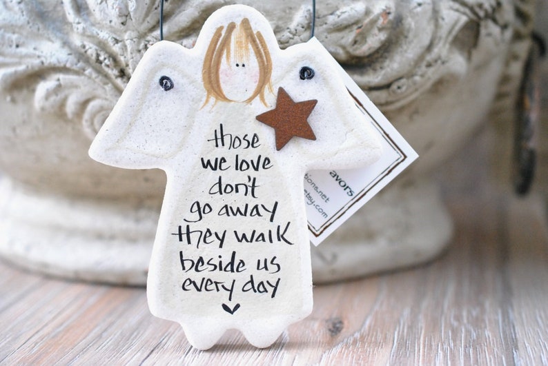 Memorial Gift Salt Dough White Angel Ornament Personalized or Plain image 1