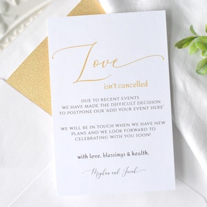 Minimalist with Gold Shower / Wedding Postponed Change of Plans Digital 4x6 Editable Template Printable Digital Template, Corjl A111