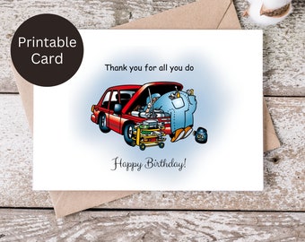 Mechanic Birthday / Printable Card / Birthday Card for Dad /  Printable Card / Instant Download / 2 Sizes Inc. / Digital Template