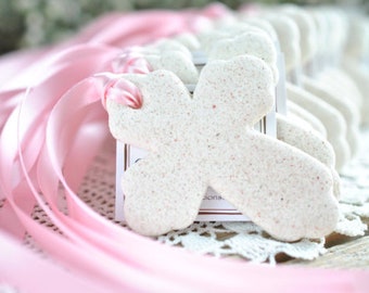 Communion or Baptism Favors Cross Salt Dough Ornaments Pink Blue or White Ribbon