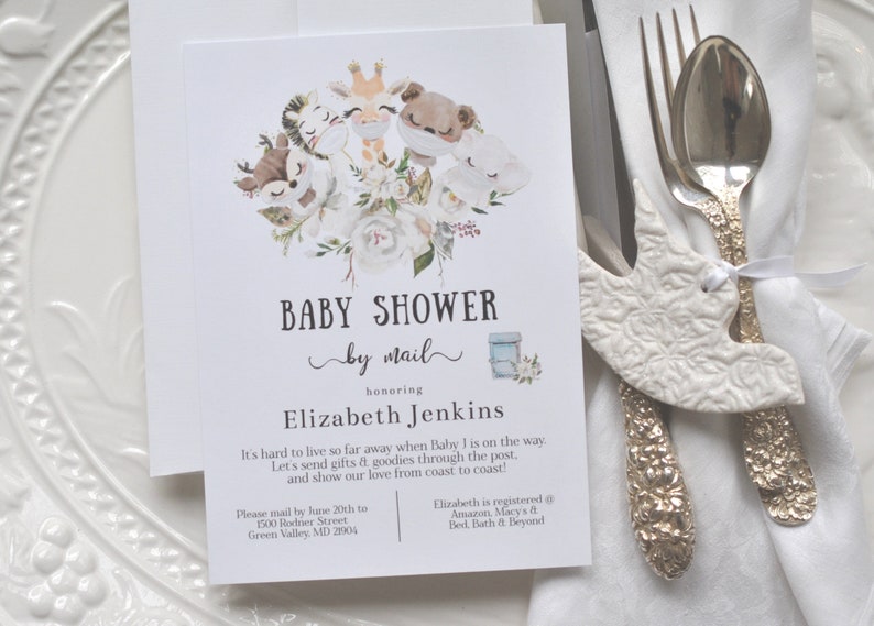 Printable Baby Shower by Mail Invitation Baby Animals With Etsy