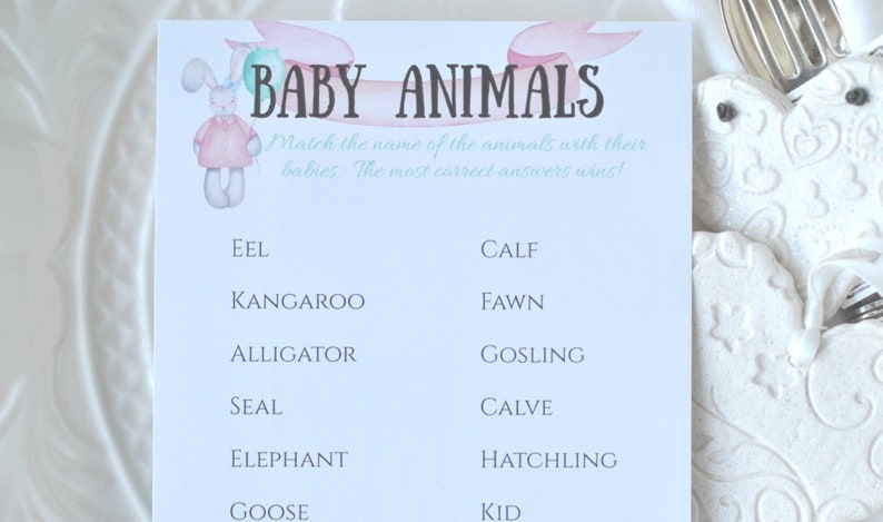 Baby Shower Baby Animals Game Pastel Bunny Card DIGITAL DOWNLOAD, Corjl A120 image 6