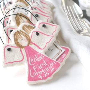 Boy or Girl Salt Dough Angel Personalized Favor Ornament for Communion or Baptism image 1