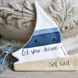 Sailboat Ornament Nautical Decor Salt Dough Beach Ornament