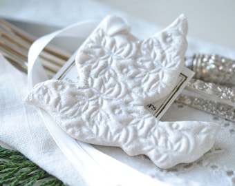 White Doves Celebration of Life Favors / Baptism Favors / Communion / Shower / Wedding Favors Olive Branch Imprinted Salt Dough Ornaments