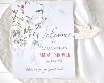 Welcome Printable Wedding or Shower Midsummer Flowers Sign Template DIY Instant Download Editable Printable, Corjl A115