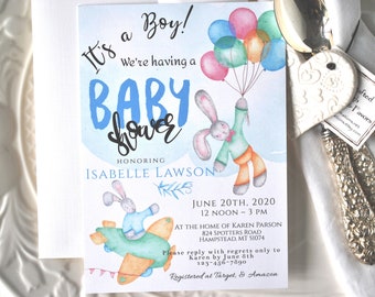 Editable Baby Shower Bunny It's a Boy Printable Invitation Template Instant Download Digital Template, Corjl A120