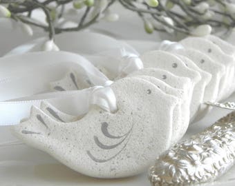 Mini 2 Inch Dove Salt Dough Ornaments Wholesale Wedding / Baptism / Baby or Bridal Shower Favor