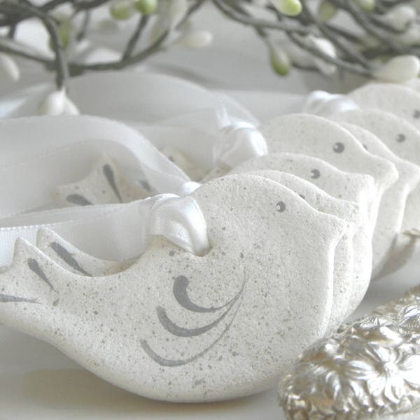 Mini 2 Inch Dove Salt Dough Ornaments Wholesale Wedding / Baptism / Baby or Bridal Shower Favor