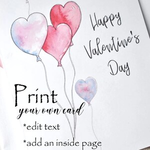 Printable Valentine's Day Watercolor Card Digital Template Printable, Corjl image 2