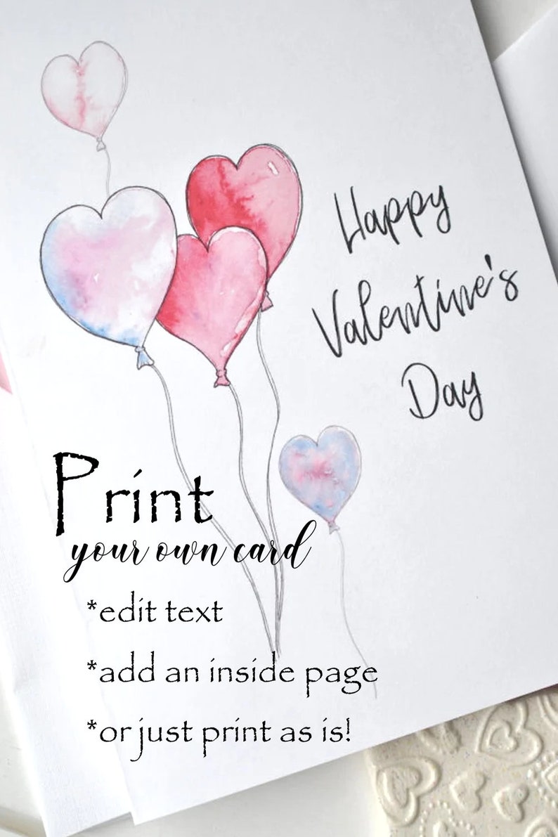 Printable Valentine's Day Watercolor Card Digital Template Printable, Corjl image 2